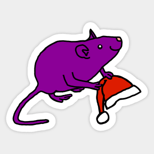 Purple Rat holding Christmas Santa Hat Sticker